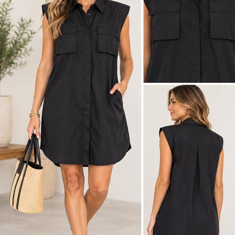 LITA by Ciara large Button-Up Sleeveless Shirt Dress Black Size L NWT $248